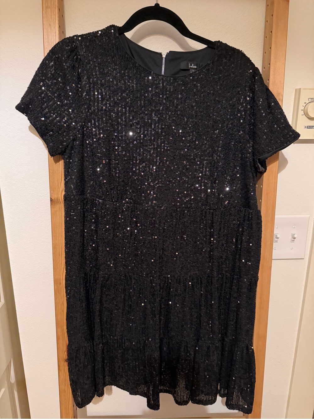 Lulus Black Sequin Short Sleeve Dress Size L
